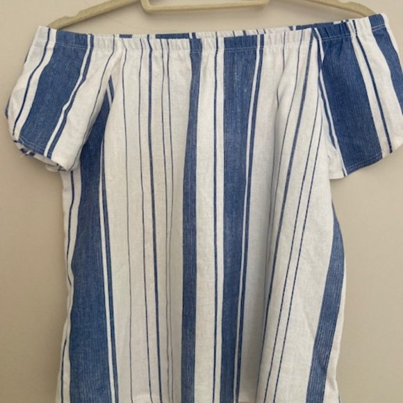 Blue and White Stripe Off the Shoulder Top - Picture 2 of 4